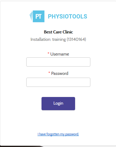 Physiotools login page